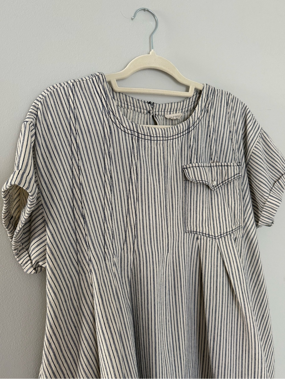 Pilcro Anthropologie Striped Cotton Swing Tunic Dress Blue Cream Size L - Picture 3 of 10